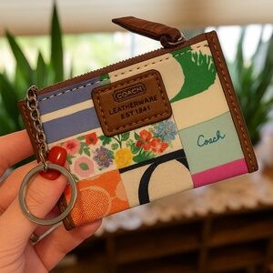 Vintage COACH Patchwork Canvas & Leather Keychain Wallet